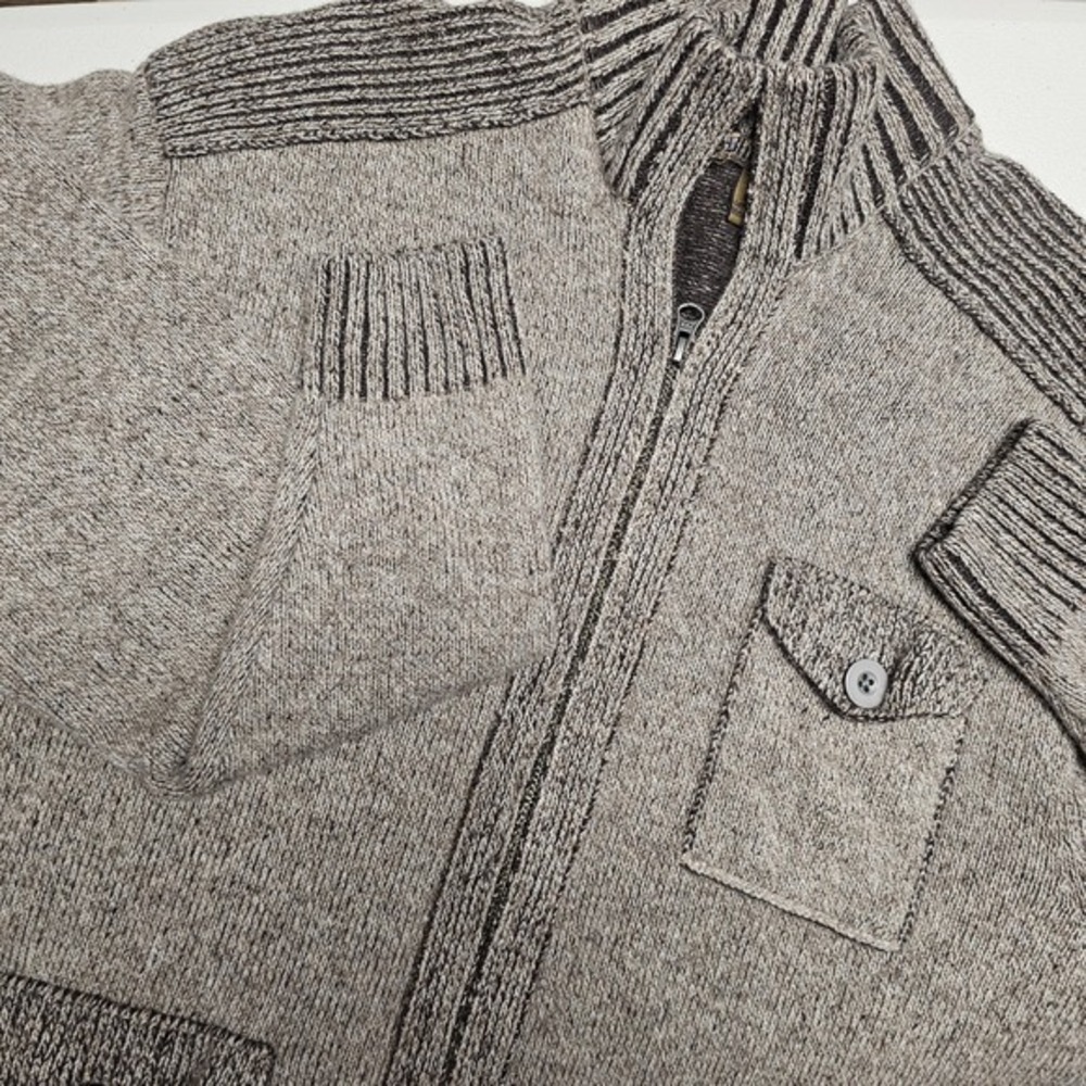 Blue Pronto Uomo Mens XL Lambswool Full Zip Cardigan Sweater Brown‎ Mock Neck